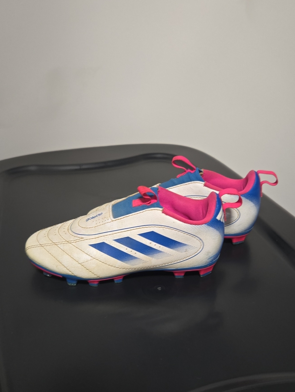 Adidas Kids White Blue and Pink Soccer Cleats